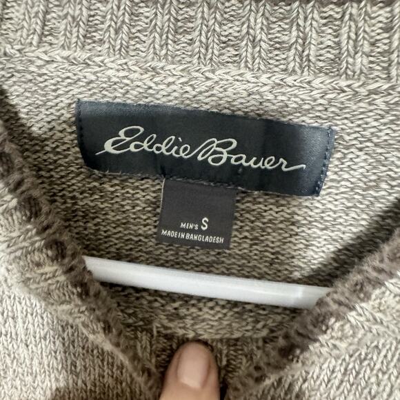 Eddie Bauer Beige Sweater Cotton Wool Blend Mens S Crew Neck Classic Pullover - Picture 3 of 5
